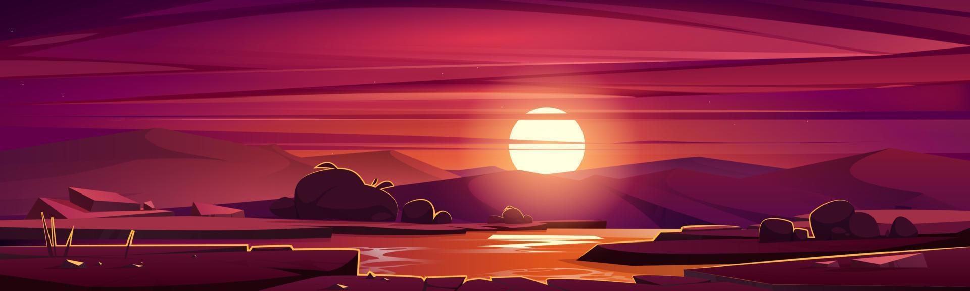 cartoon naturlandschaft schöner sonnenuntergang am feld vektor