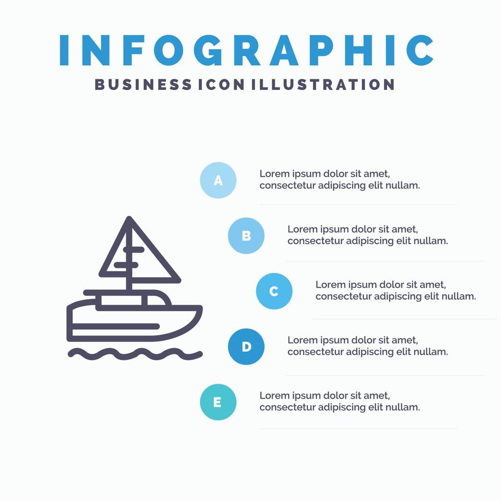 Boot Schiff indisches Land Liniensymbol mit 5 Schritten Präsentation Infografiken Hintergrund vektor