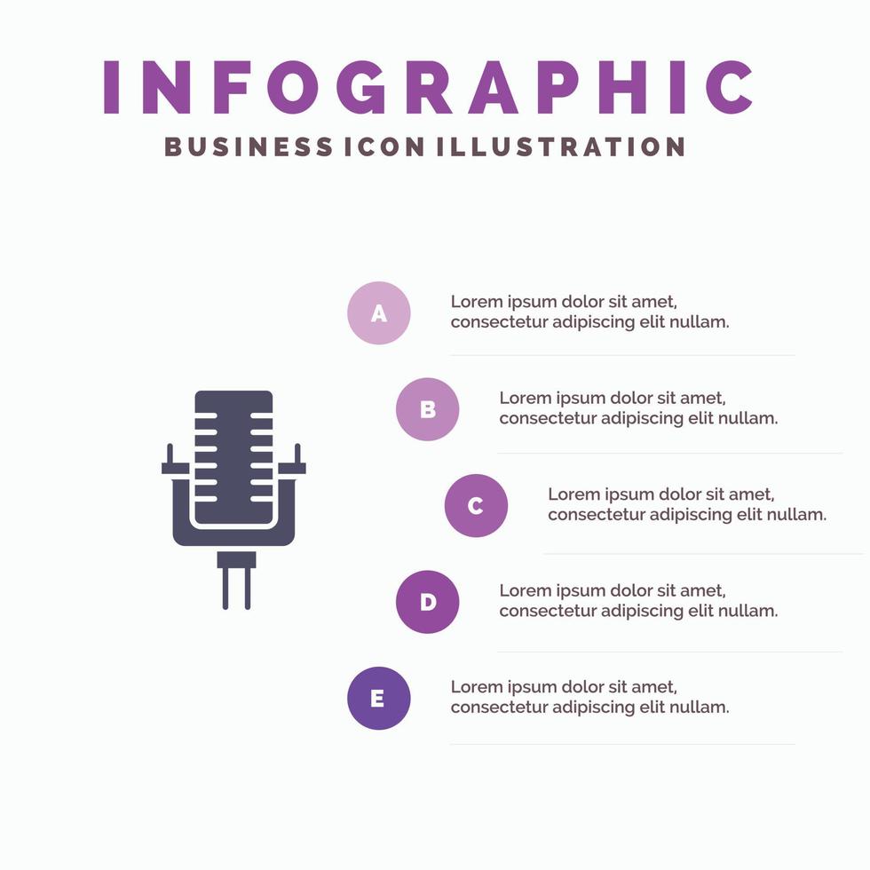 Mikrofon Multimedia-Aufzeichnung Lied Infografiken Präsentationsvorlage 5-Schritte-Präsentation vektor