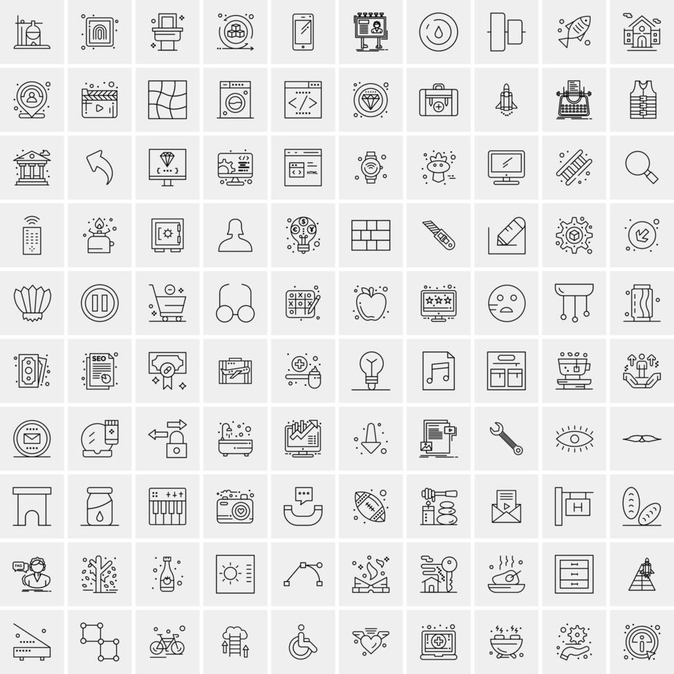 packa av 100 universell linje ikoner för mobil och webb vektor