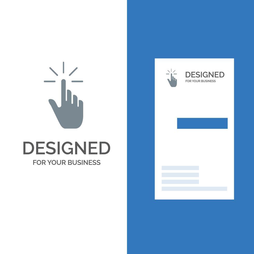 Klicken Sie auf Fingergesten, tippen Sie mit der Hand auf graues Logo-Design und Visitenkartenvorlage vektor