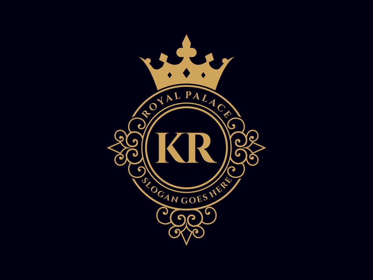 brev kr antik kunglig lyx victorian logotyp med dekorativ ram. vektor