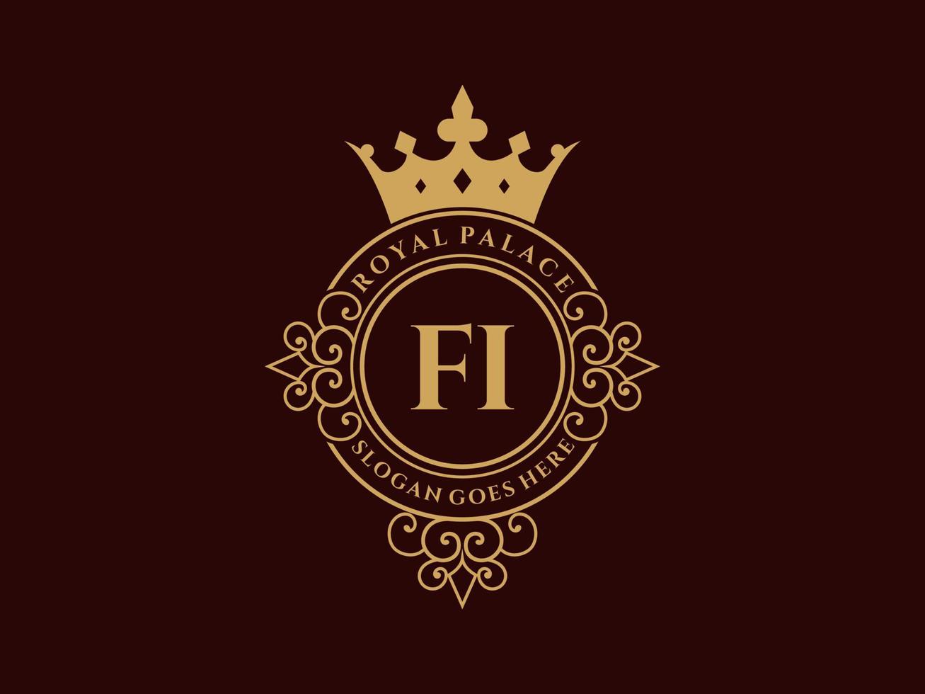brev fi antik kunglig lyx victorian logotyp med dekorativ ram. vektor