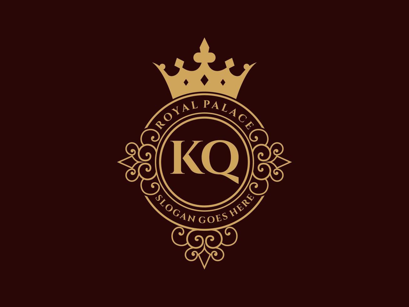 brev kq antik kunglig lyx victorian logotyp med dekorativ ram. vektor