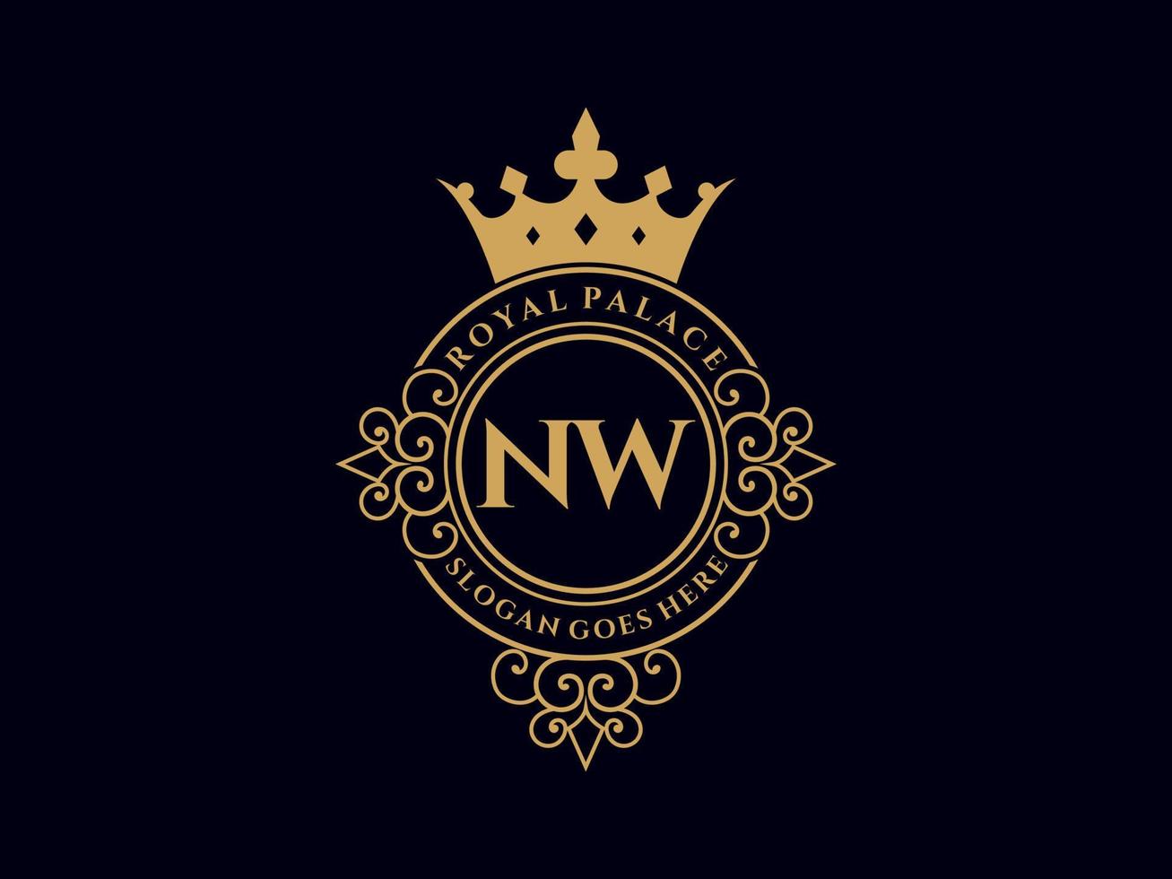 brev nw antik kunglig lyx victorian logotyp med dekorativ ram. vektor