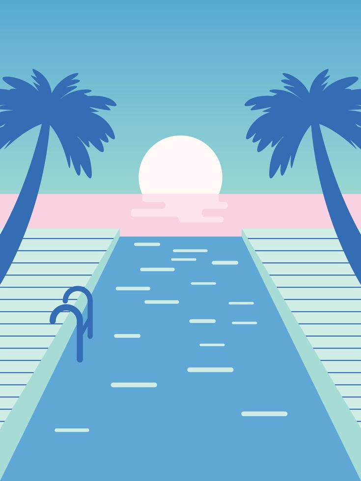 Illustration einer Swimmingpool-Szene mit Meer und Ozean. flaches Design, Vektorgrafik eps 10. vektor