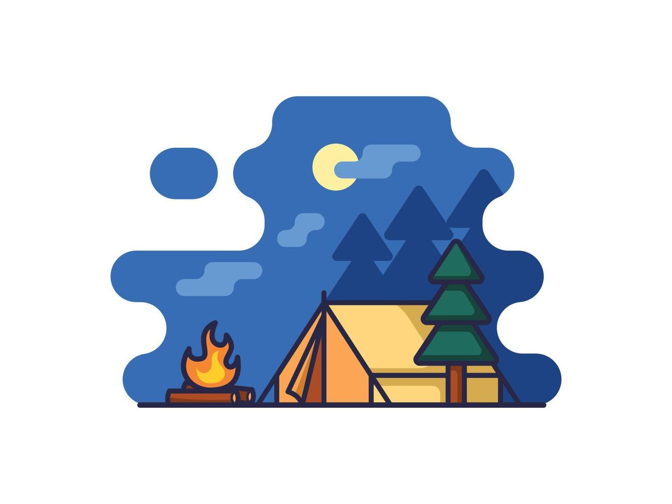 illustration von camping, zelt, lagerfeuer, reise, camp-symbol. Vektor isoliert auf weißem Hintergrund