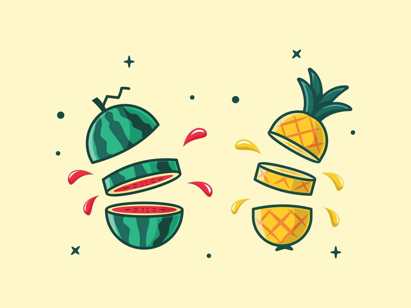 illustration av färsk vattenmelon och ananas dela och squirt vektor illustration.