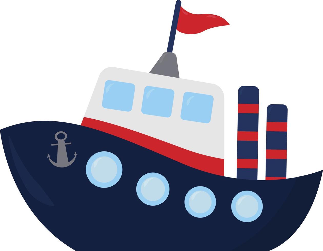 blaues Schiff, Illustration, Vektor auf weißem Hintergrund