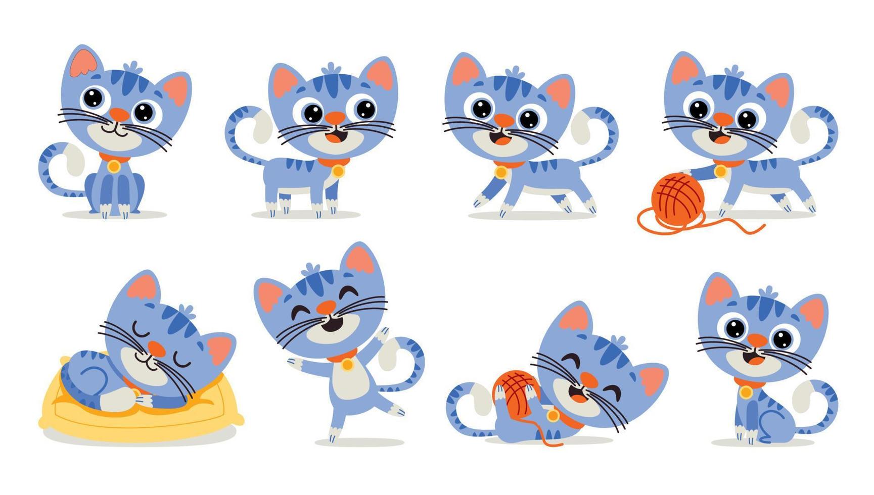 uppsättning av tecknad serie katt poser vektor