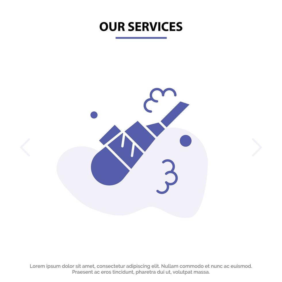 unsere dienstleistungen reiniger reinigungsvakuumrohr solide glyph icon web card template vektor