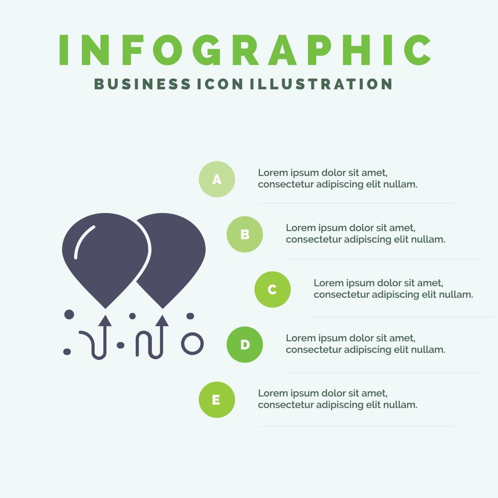 Ballonfliege Motivation festes Symbol Infografiken 5 Schritte Präsentationshintergrund vektor