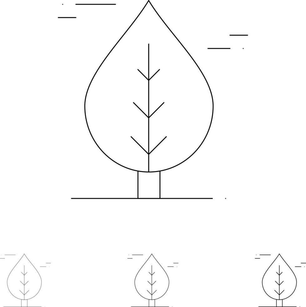 Blatt Kanada Pflanze Fett und dünne schwarze Linie Symbolsatz vektor