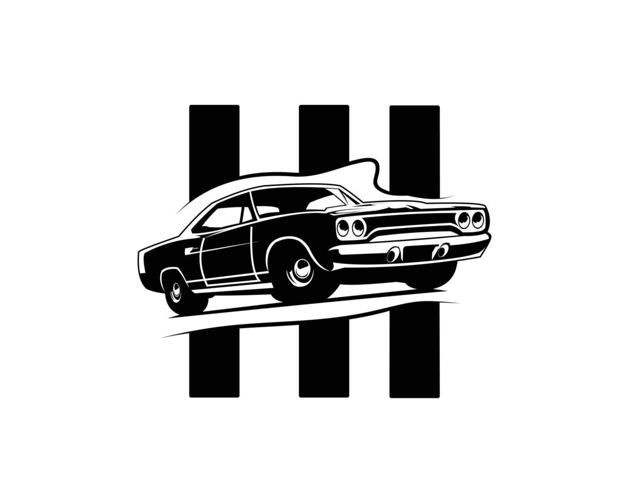 American Muscle Car Logo Seitenansicht Auto Vektor isoliert auf weißem Hintergrund geeignet für Abzeichen, Embleme