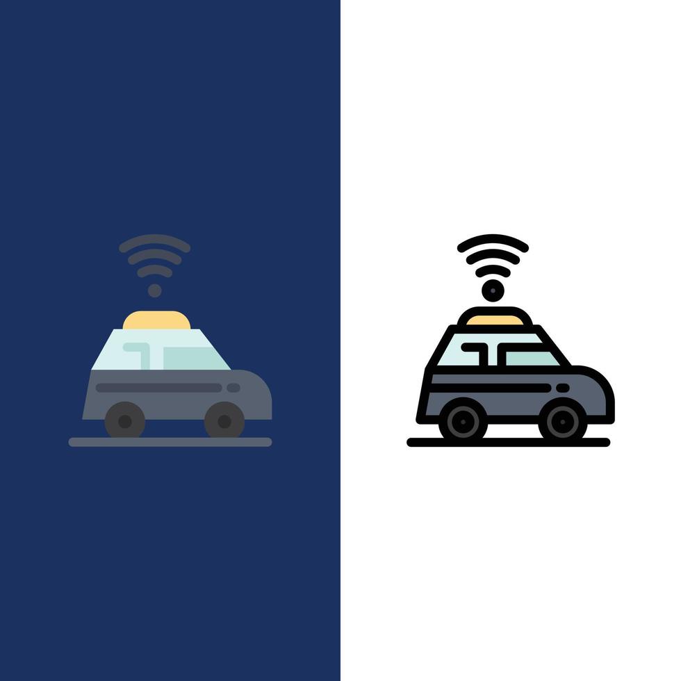 Auto-Lageplan-Icons flach und Linie gefüllt Icon Set Vektor blauen Hintergrund