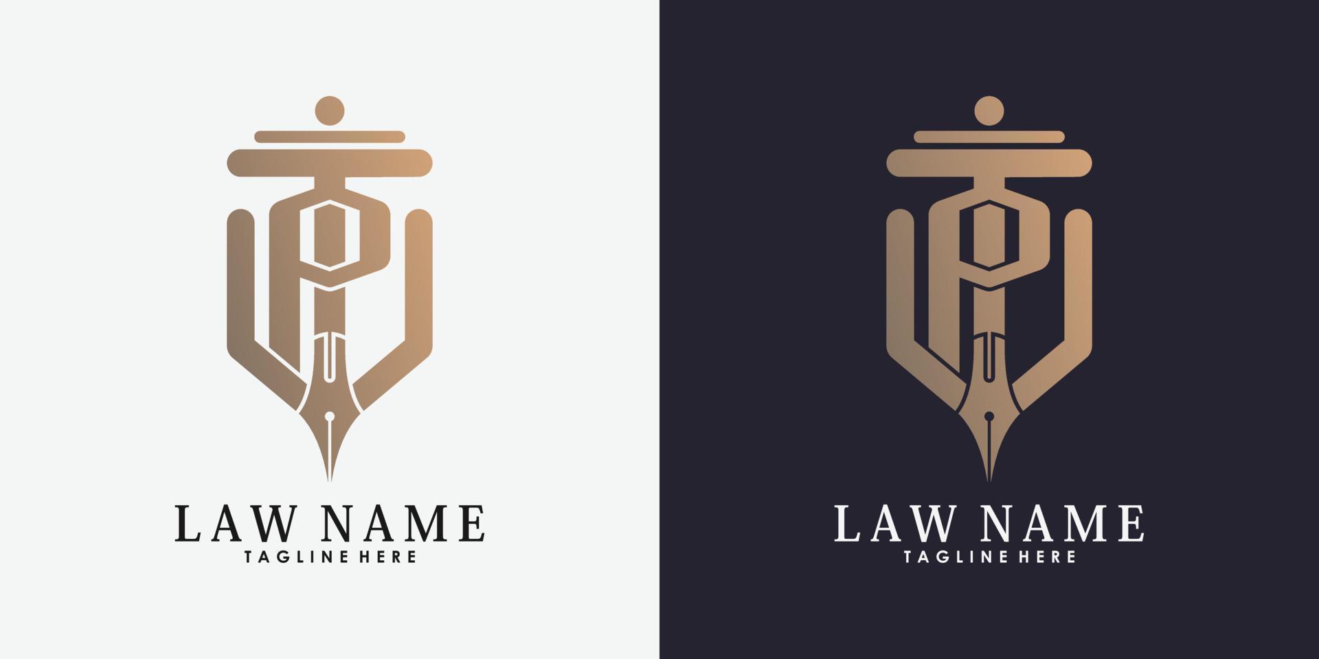 advokat logotyp design med brev p kreativ begrepp premie vektor