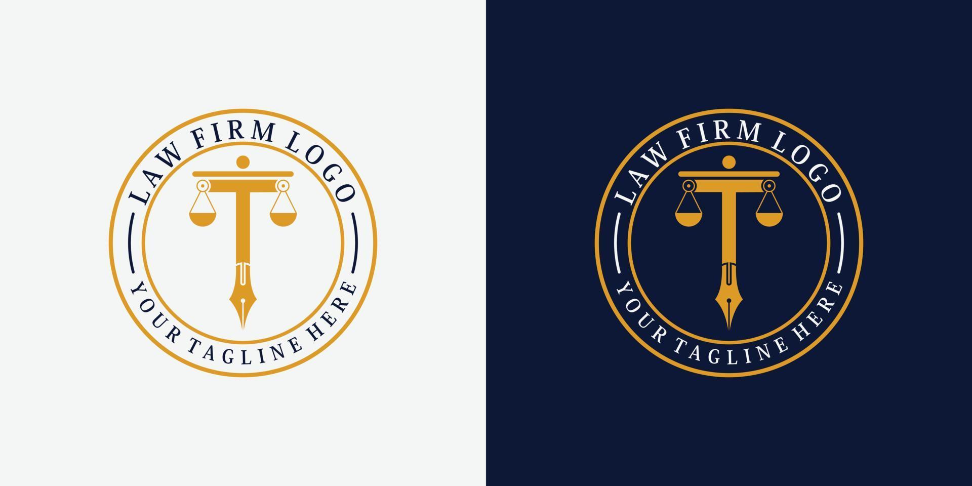 advokat logotyp design med penna emblem kreativ begrepp premie vektor
