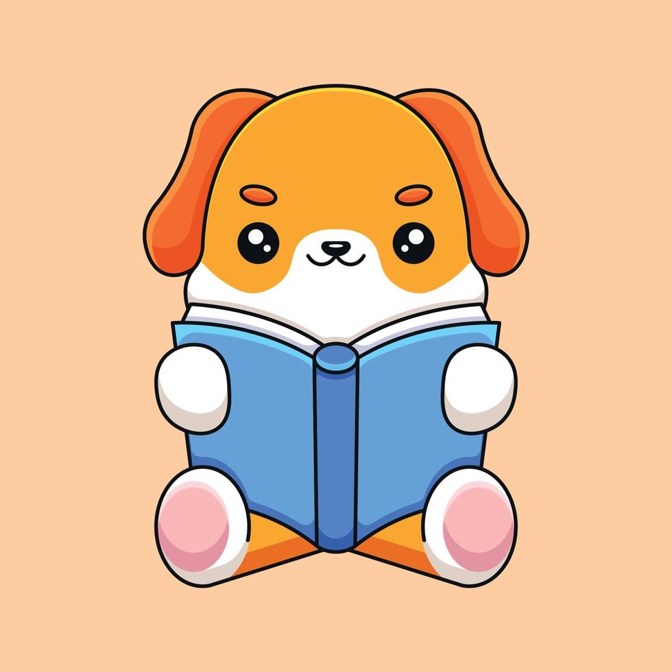 söt hund läsning bok tecknad serie maskot klotter konst hand dragen begrepp vektor söt ikon illustration