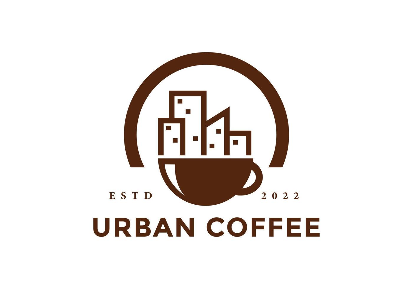 urban kaffe logotyp, lämplig för kaféer, kaffe butiker, och kaffe märken. vektor