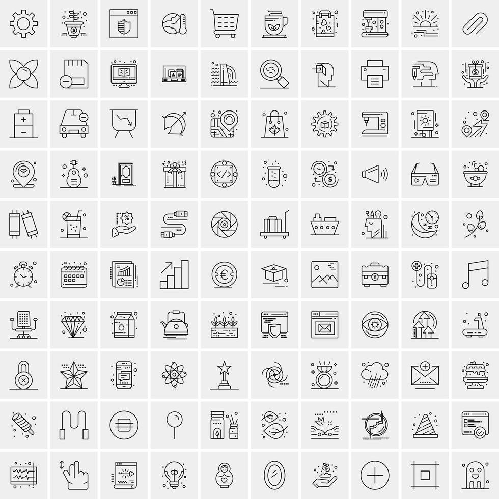 packa av 100 universell linje ikoner för mobil och webb vektor