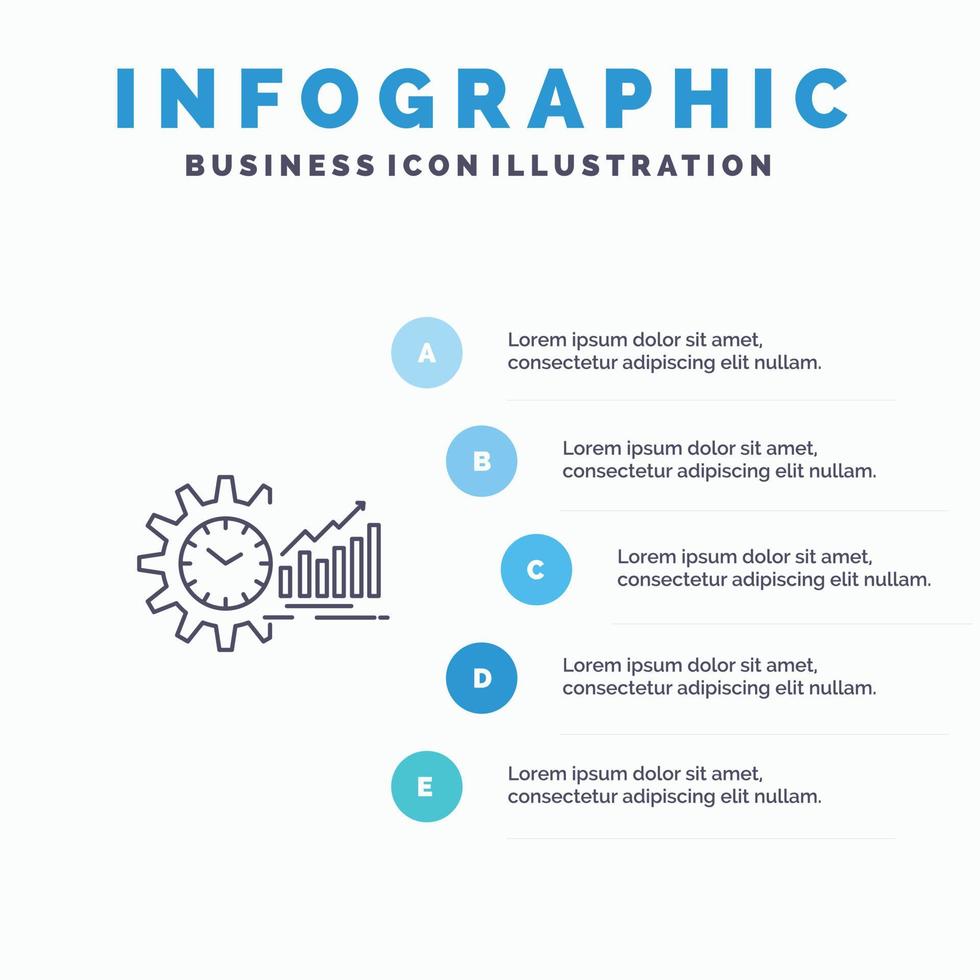 Diagram analys grafer marknadsföra schema tid trender linje ikon med 5 steg presentation infographics vektor