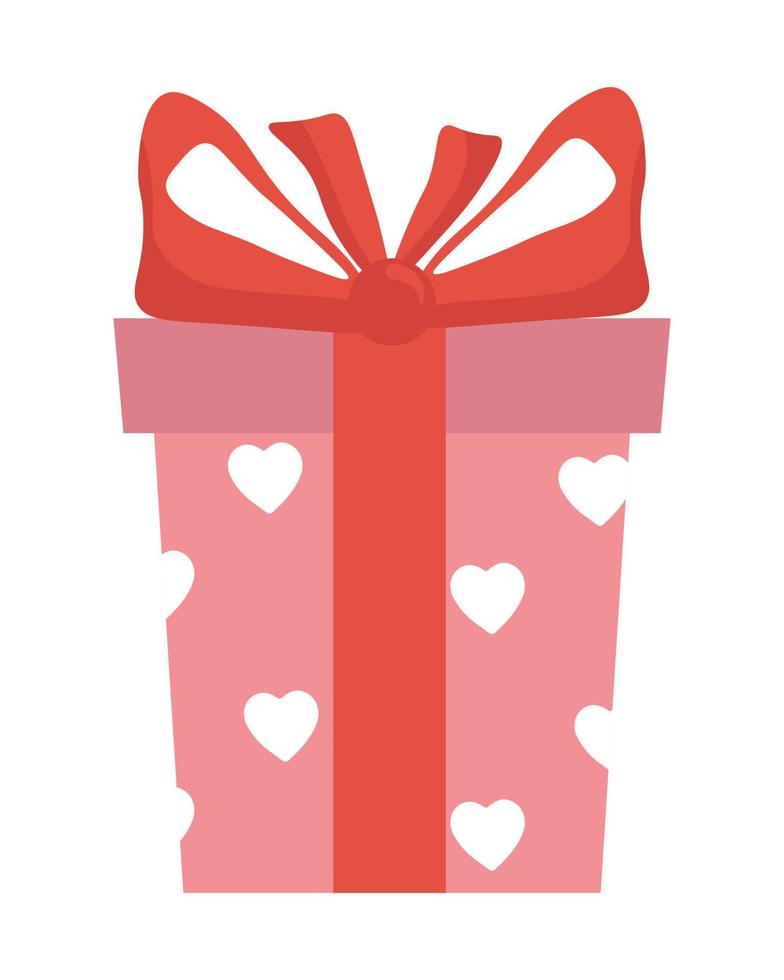bunte Geschenkbox mit Schleife und Herzen auf weißem Hintergrund. fröhlichen Valentinstag. vektor
