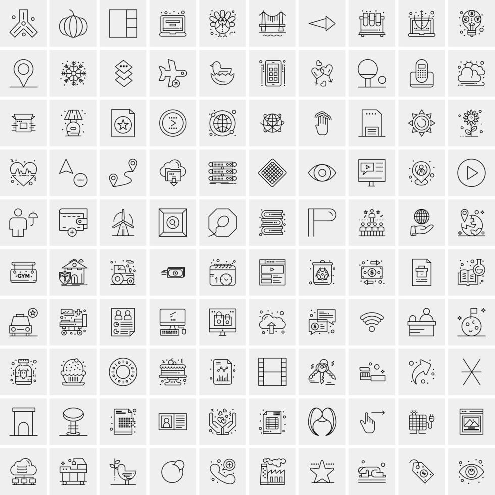 packa av 100 universell linje ikoner för mobil och webb vektor