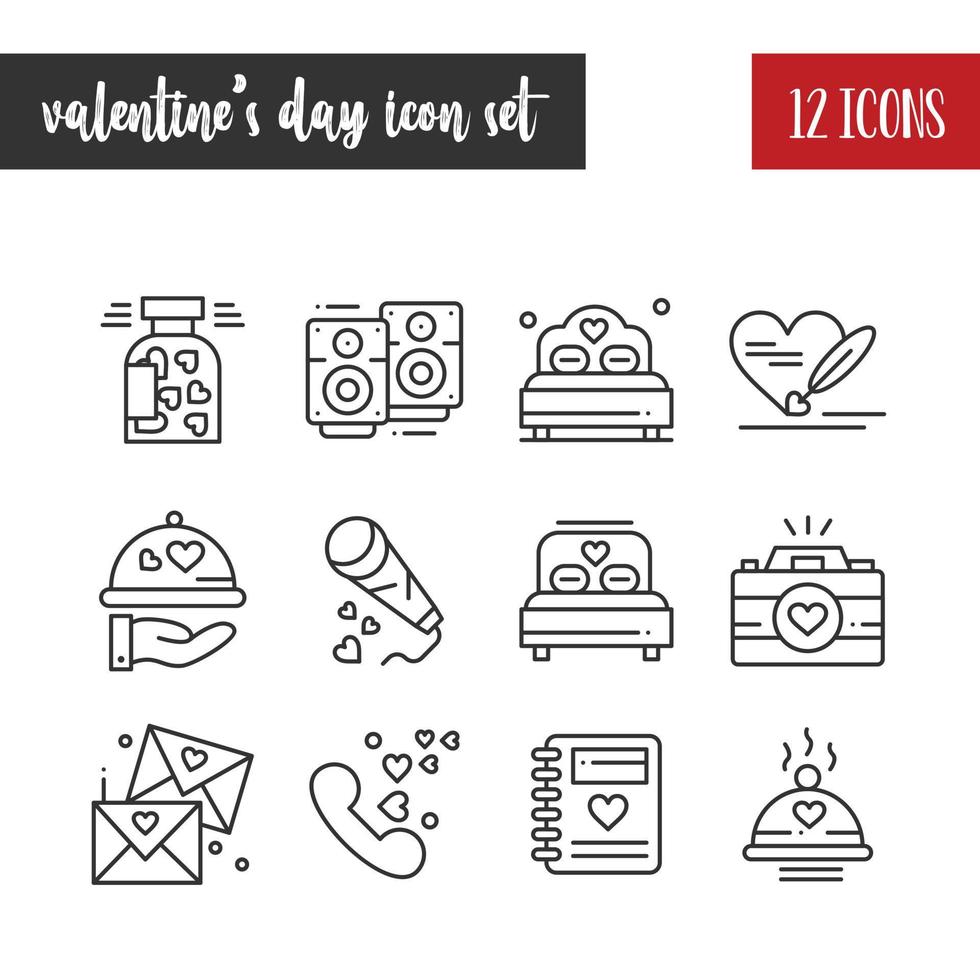 Happy Valentines Day Gliederung 12 Icon Set vektor