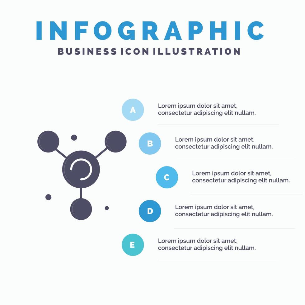 Atom Molekül Wissenschaft festes Symbol Infografiken 5 Schritte Präsentationshintergrund vektor