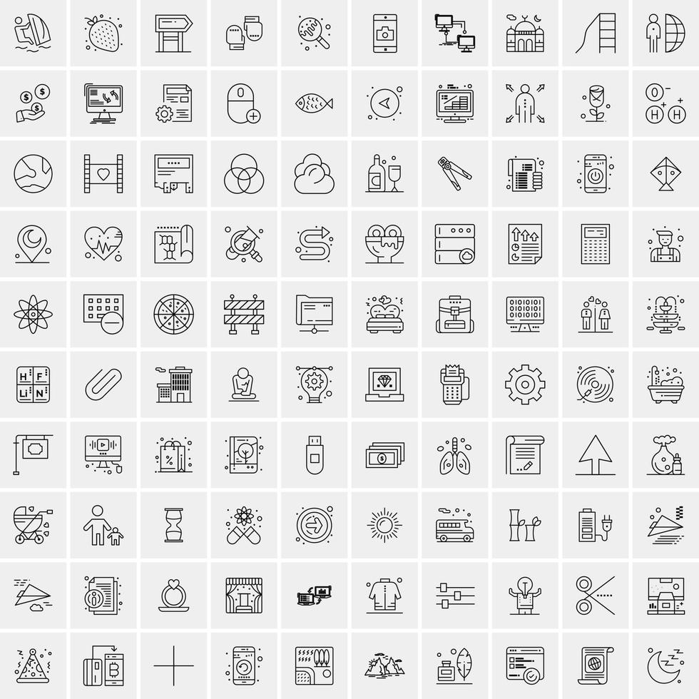 packa av 100 universell linje ikoner för mobil och webb vektor