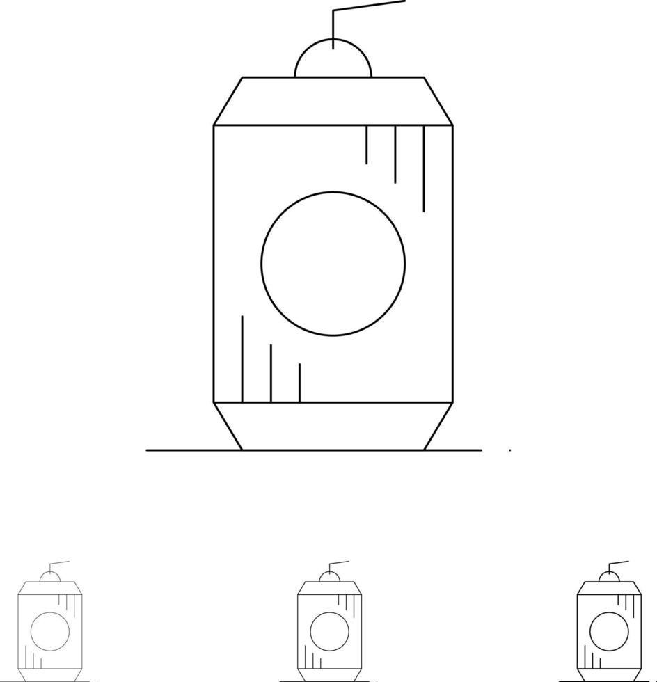 Flasche Cola-Getränk usa Fett und dünne schwarze Linie Symbolsatz vektor