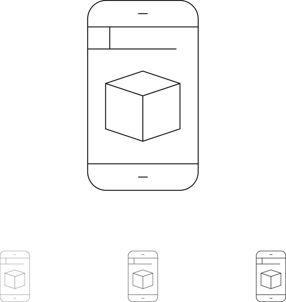 Mobile Cell Box-Technologie Fett und dünne schwarze Linie Symbolsatz vektor