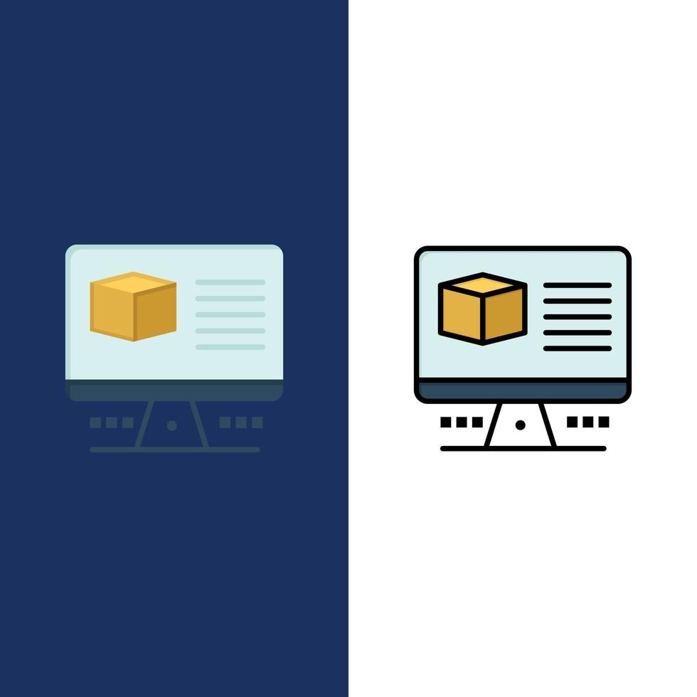dator låda internet övervaka ikoner platt och linje fylld ikon uppsättning vektor blå bakgrund