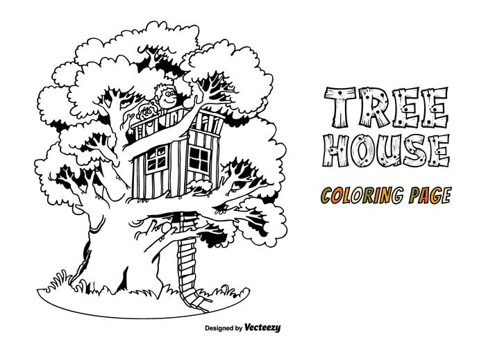 Free Tree House Vektor Färbung Seite