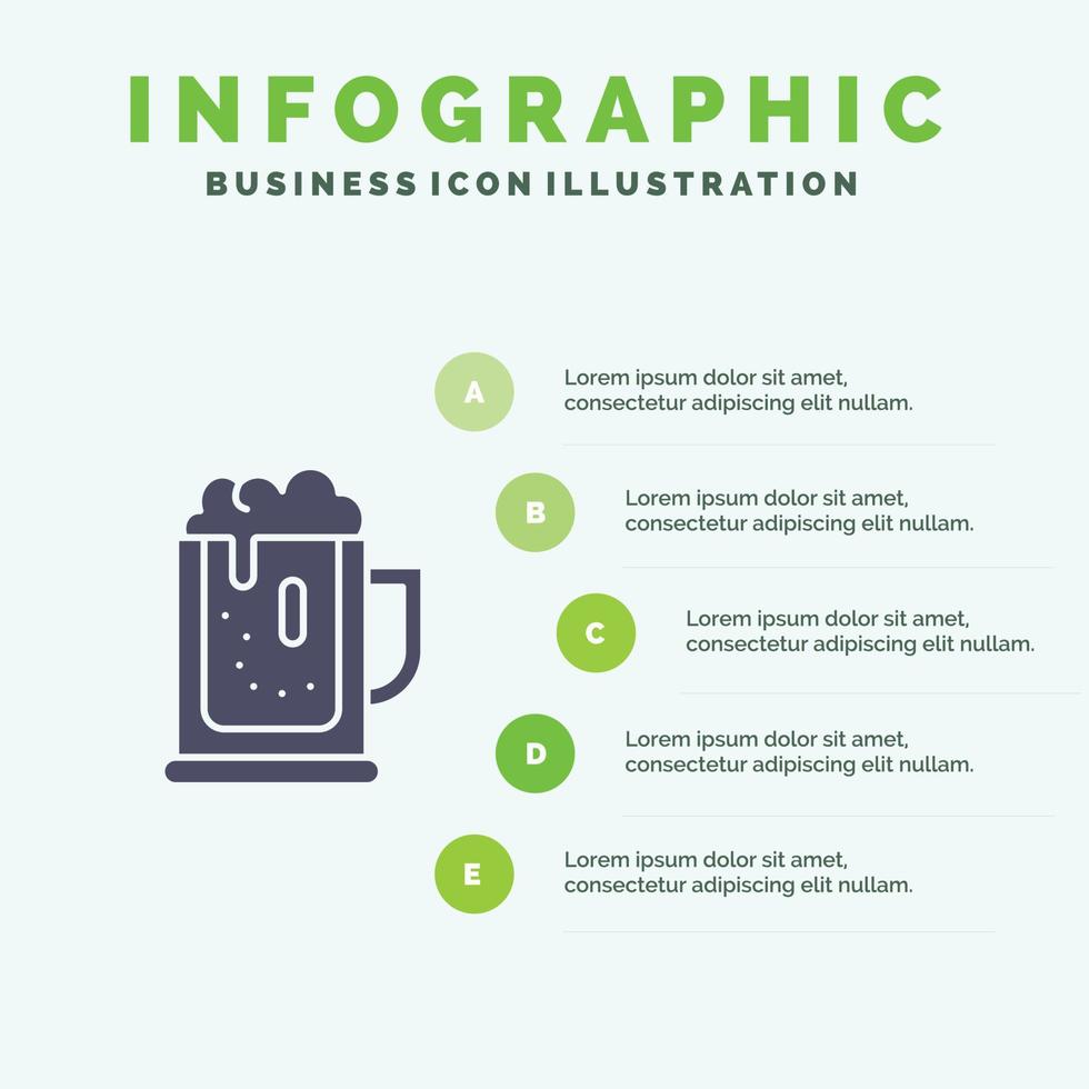 alkohol party bier feiern trinken glas solide symbol infografiken 5 schritte präsentation hintergrund vektor