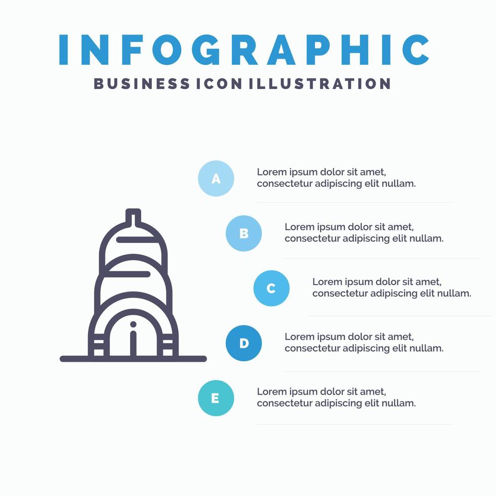 chrysler byggnad USA linje ikon med 5 steg presentation infographics bakgrund vektor