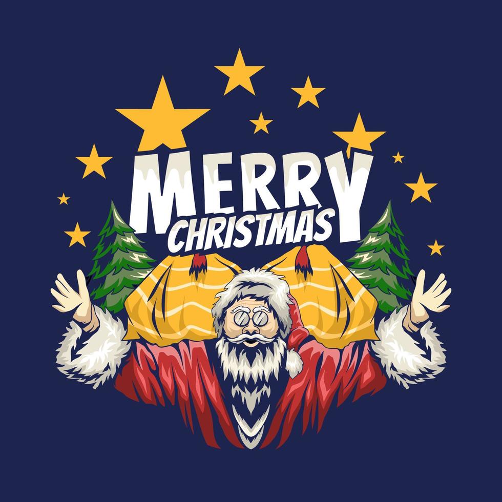 santa claus firar jul t-shirt design konstverk, glad jul affisch illustration vektor