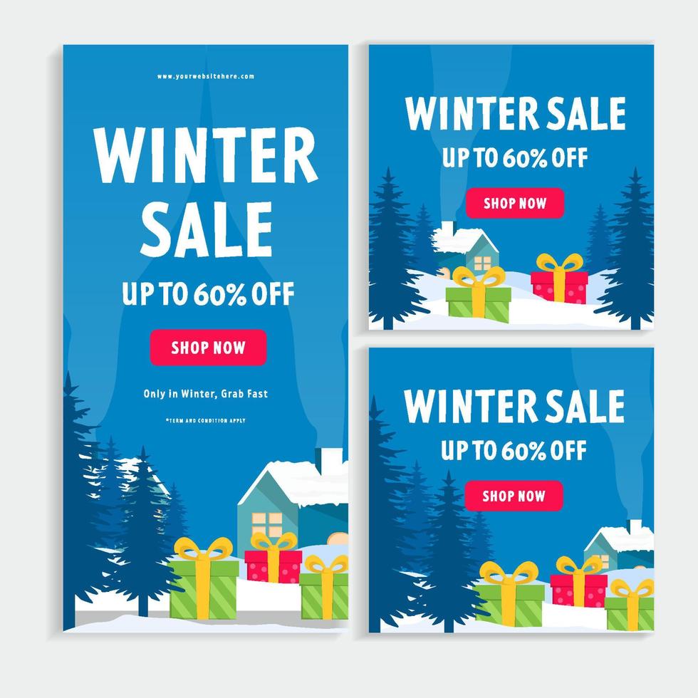platt design vinter- försäljning baner samling vektor