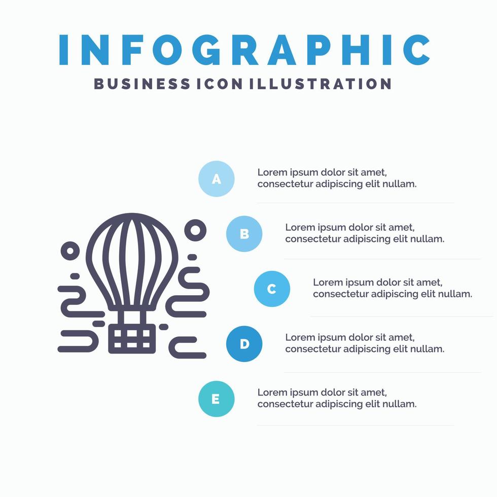 luft fallskärmsnedsläpp Turné resa ballong linje ikon med 5 steg presentation infographics bakgrund vektor