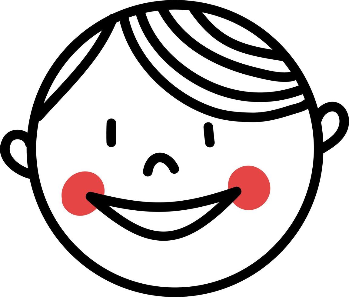 Fröhlicher Junge mit roten Wangen, Illustration, Vektor auf weißem Hintergrund.
