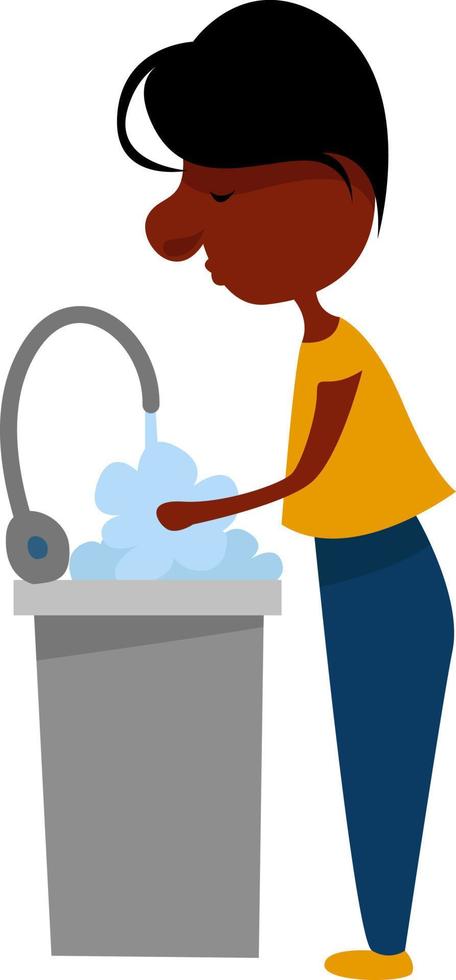 Frau beim Händewaschen, Illustration, Vektor auf weißem Hintergrund