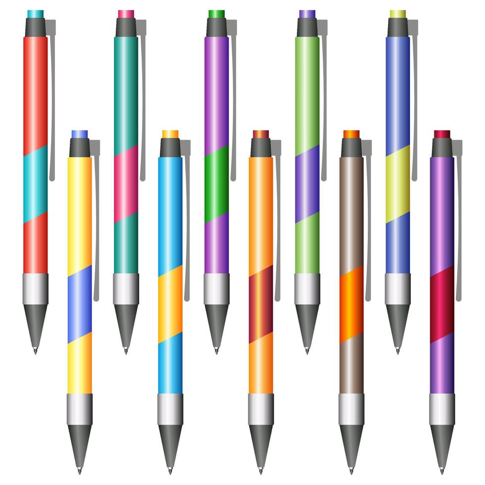 Reihe von mehrfarbigen Stiften auf weißem Hintergrund vektor