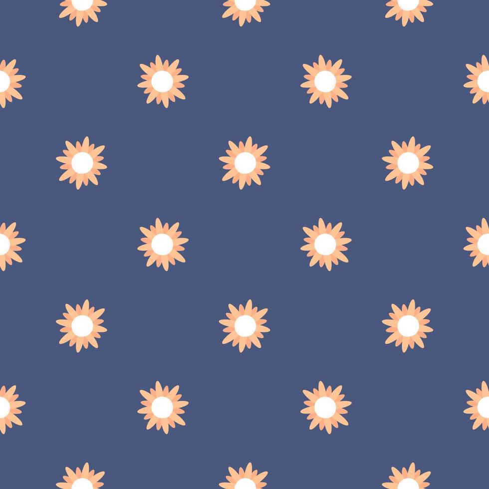 Orange Kamillenblüte, nahtloses Muster auf dunkelblauem Hintergrund. vektor