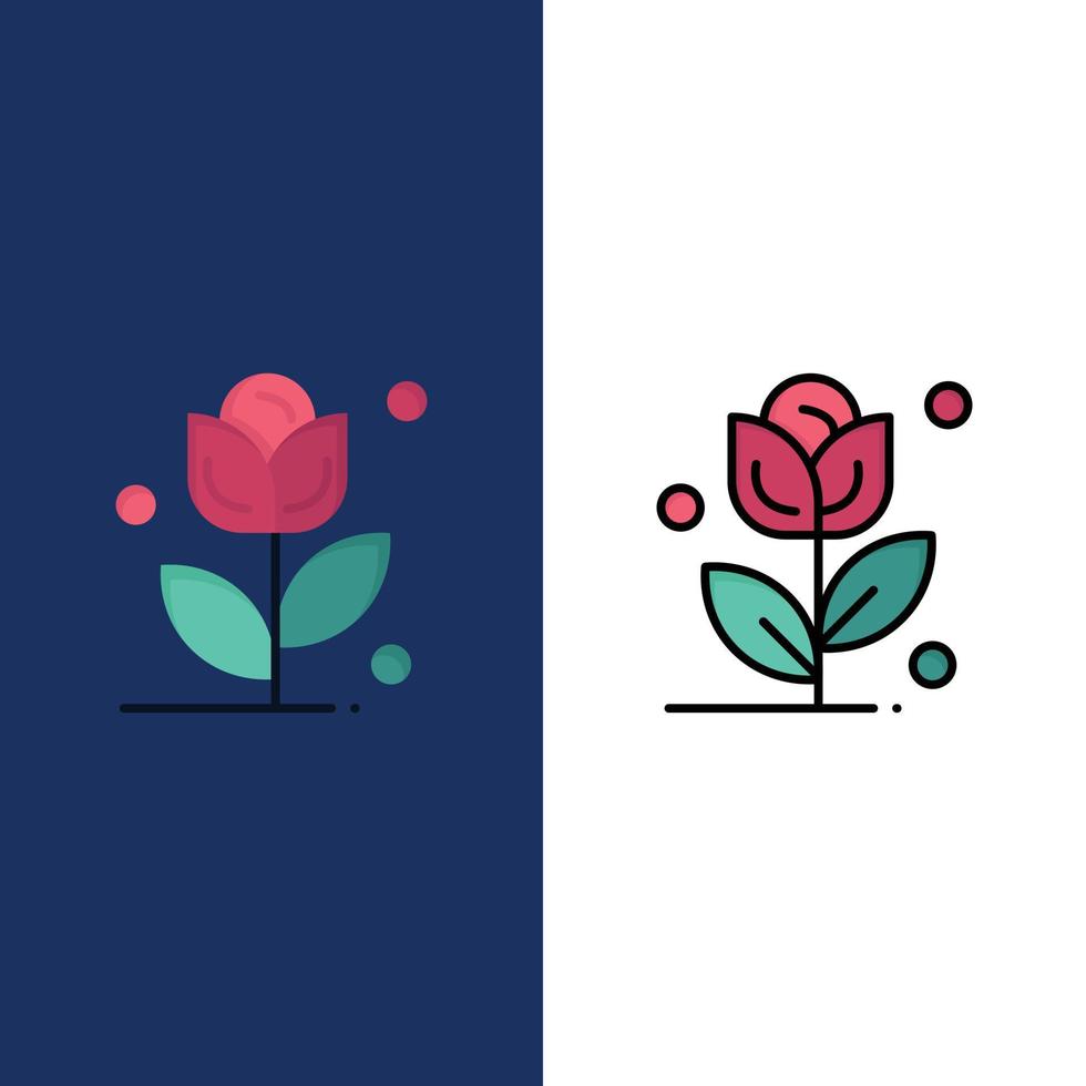 Blume Rose Liebe Symbole flach und Linie gefüllt Symbolsatz Vektor blauen Hintergrund