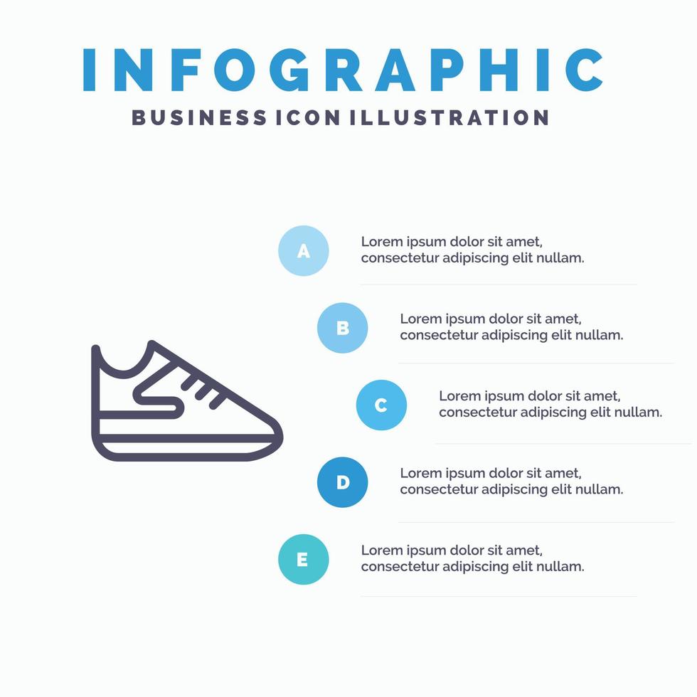 Übungsschuhe Sportlinie Symbol mit 5 Schritten Präsentation Infografiken Hintergrund vektor