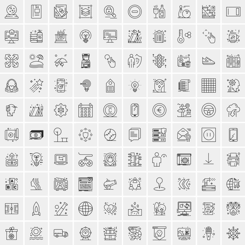 packa av 100 universell linje ikoner för mobil och webb vektor
