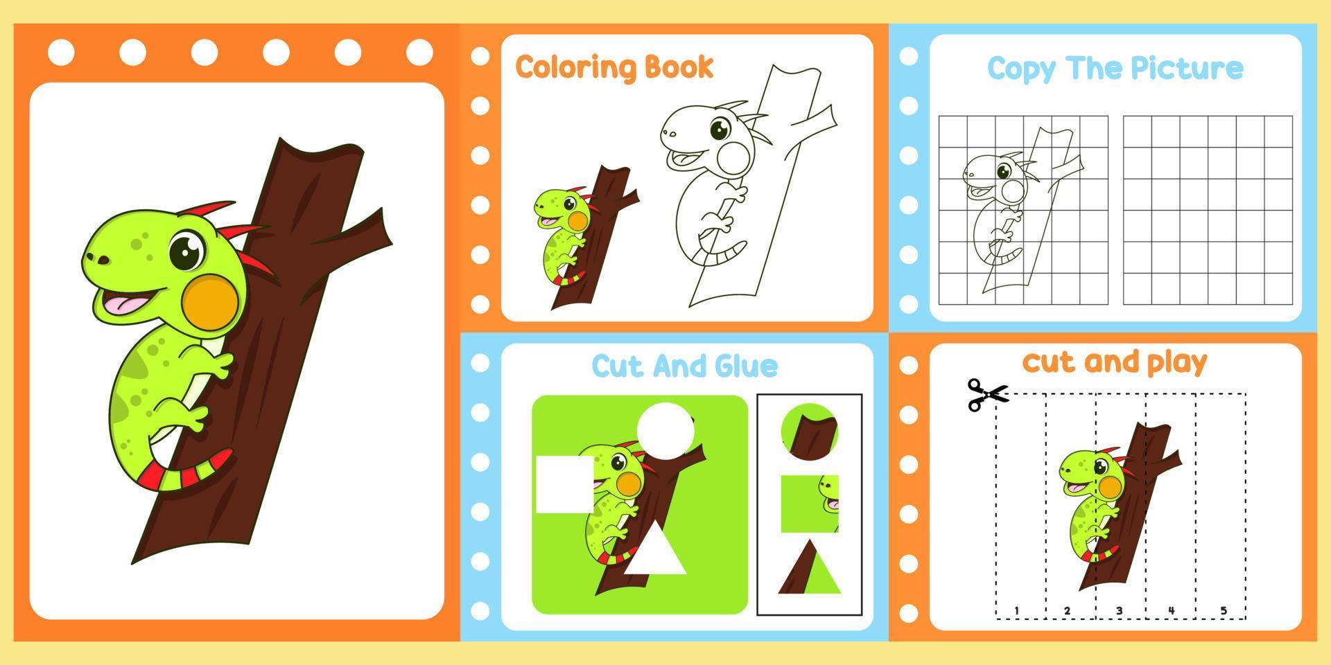 arbeitsblattpaket für kinder mit leguanvektor. Lernbuch für Kinder vektor