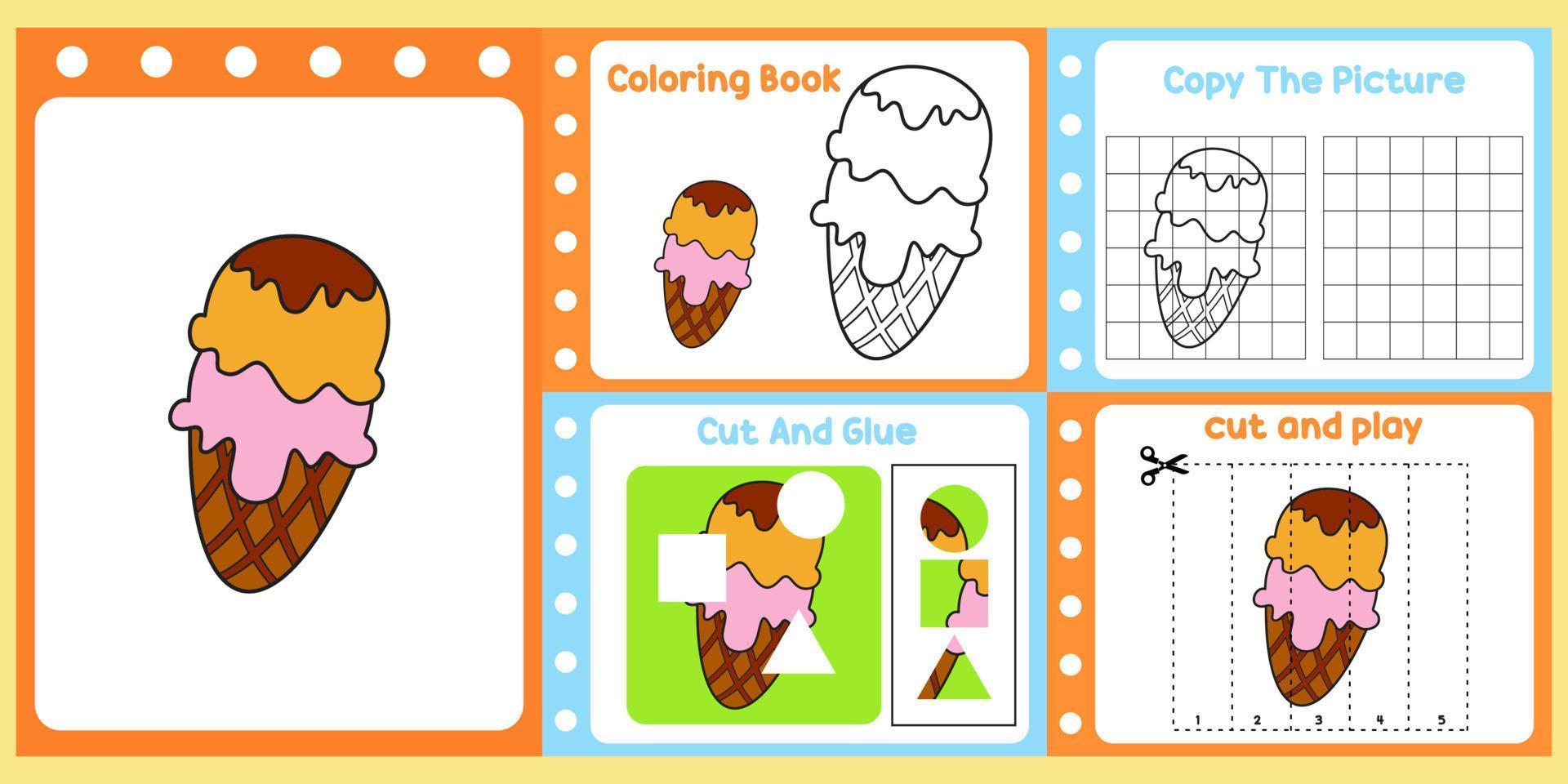 kalkylblad packa för barn med is grädde vektor. barns studie bok vektor