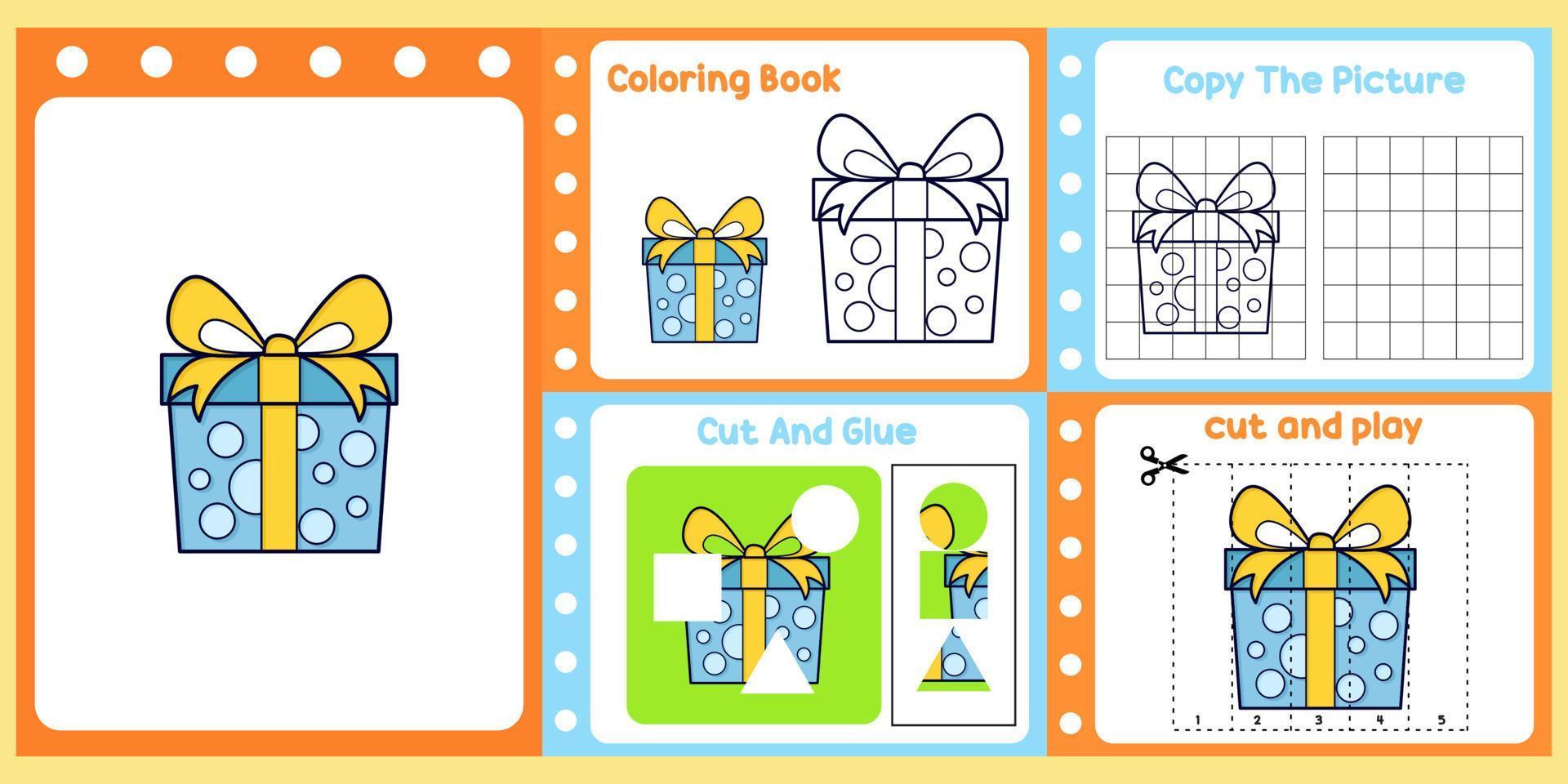 Arbeitsblattpaket für Kinder mit Geschenkvektor. Lernbuch für Kinder vektor