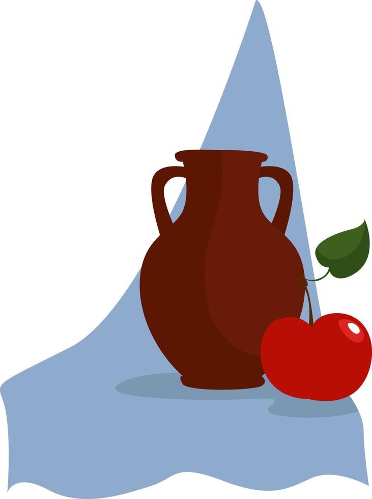 Vase und Apfel, Illustration, Vektor auf weißem Hintergrund.